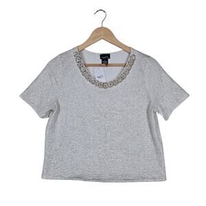 Y2K Rue21 Top L White Gold Metallic Pearl Rhinestone Coquette Soft Glam Girly